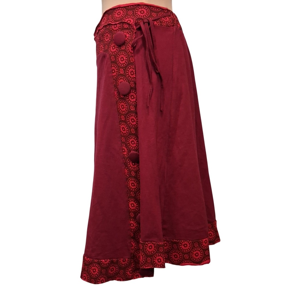 Za Zen Burgundy Red Mandala Print Wrap Skirt Womens Large Boho Midi Side Pocket - Picture 2 of 15